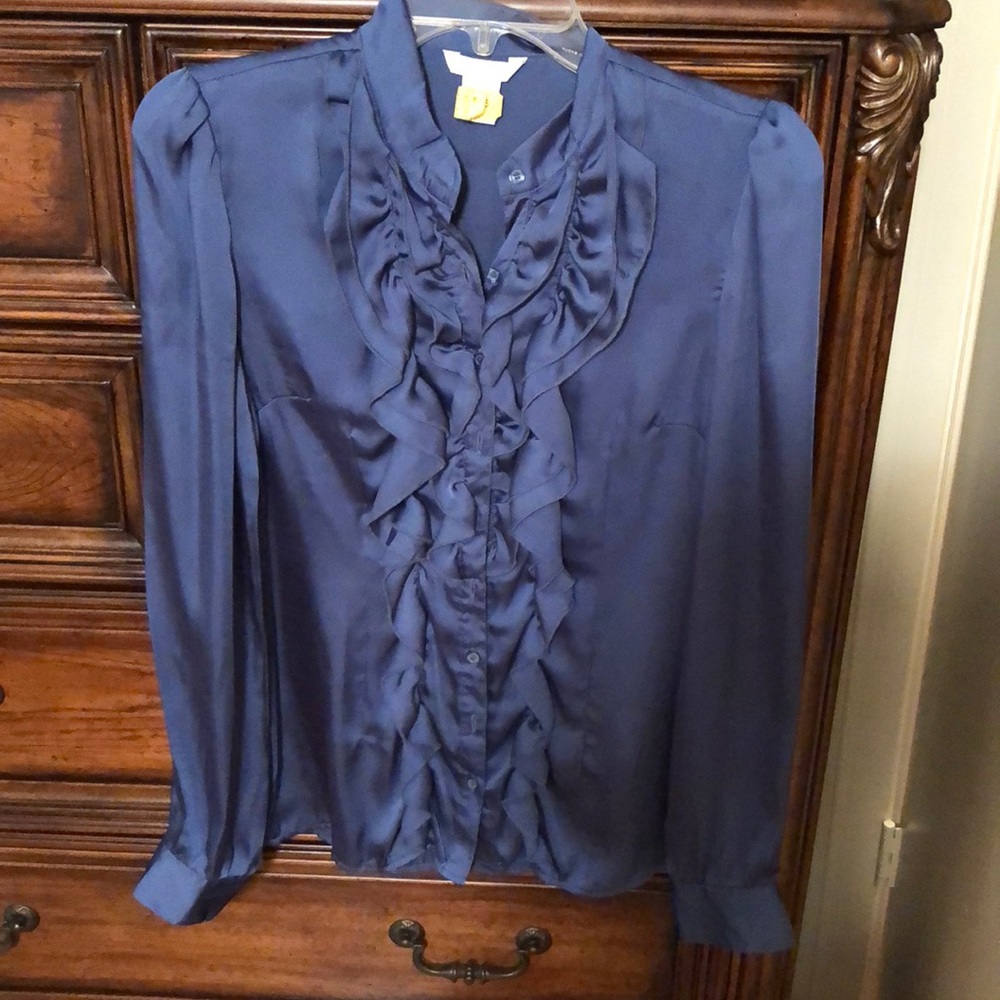Ruffle blue silk blouse